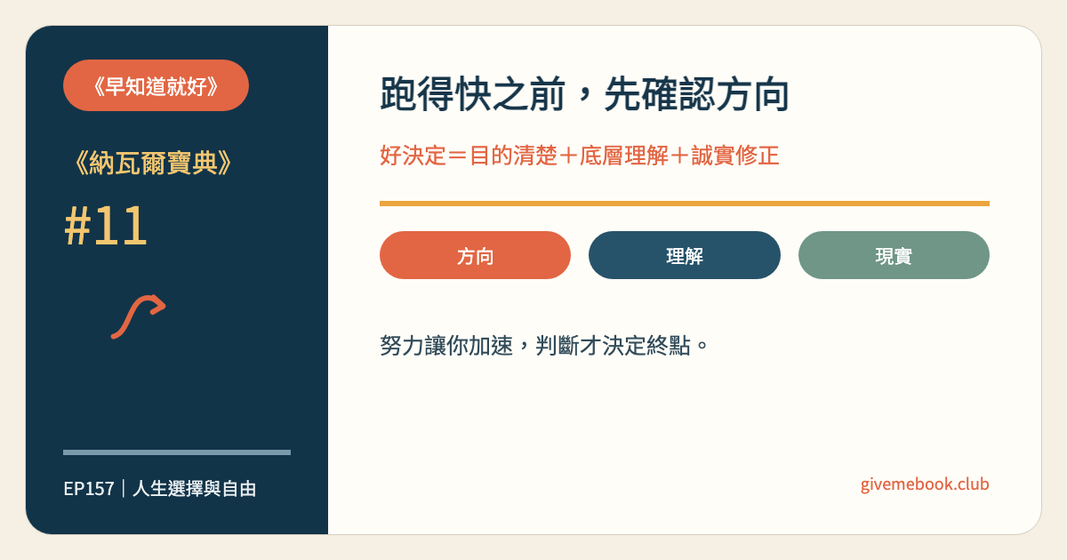 《納瓦爾寶典》#11 《納瓦爾寶典》#11 你跑得很快，但方向真的是對的嗎？ 特色圖