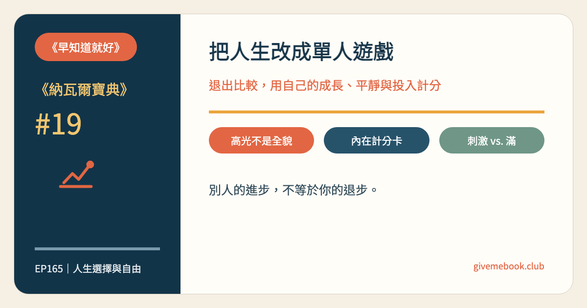 《納瓦爾寶典》#19 《納瓦爾寶典》#19 培養快樂的能力：退出比較，把人生改成單人遊戲 特色圖