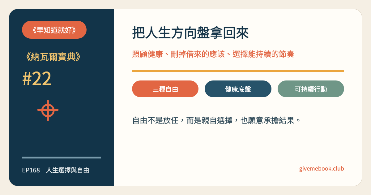 《納瓦爾寶典》#22 《納瓦爾寶典》#22 做自己生命的主人：從健康與選擇拿回自由 特色圖