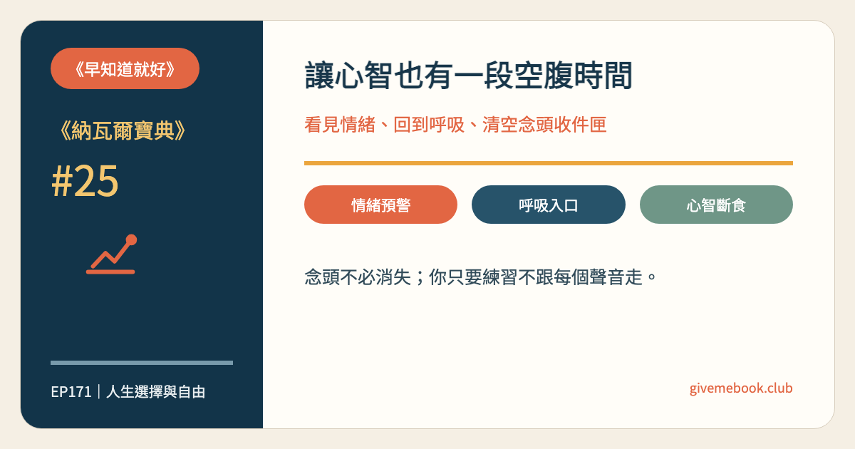 《納瓦爾寶典》#25 《納瓦爾寶典》#25 冥想是心智的間歇斷食：在雜訊中拿回注意力 特色圖